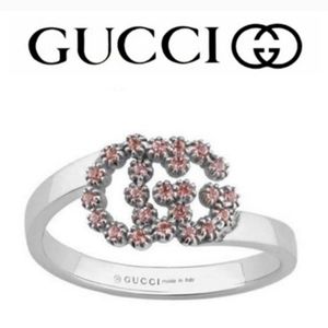 🆕️ Gucci GG Running 18K White Gold Ring With Pink Topaz